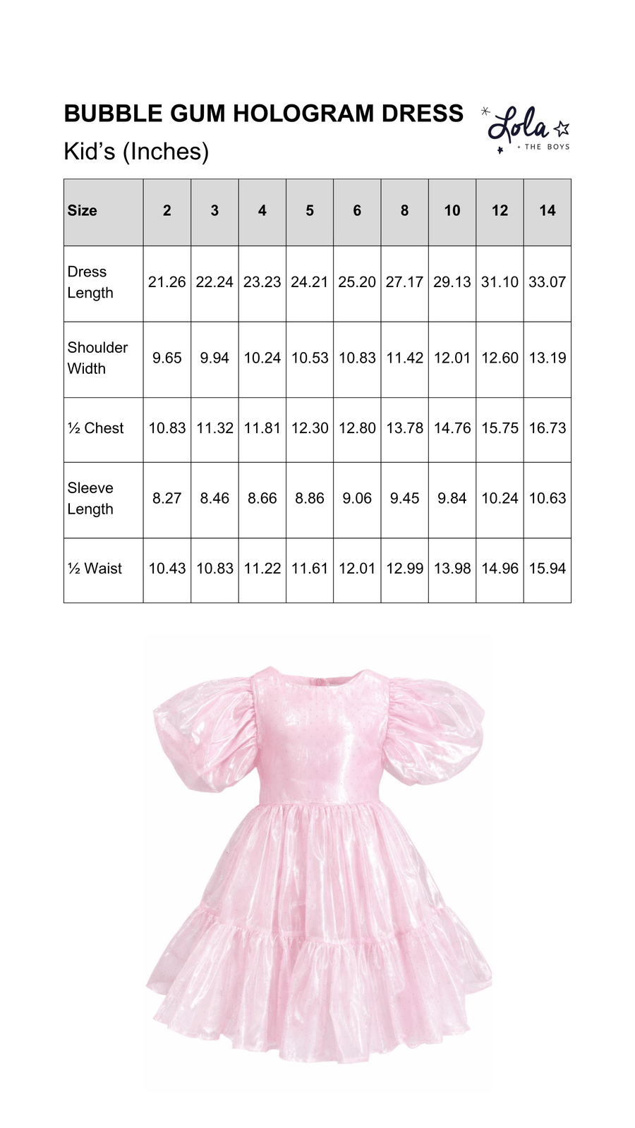 Size Chart Mobile