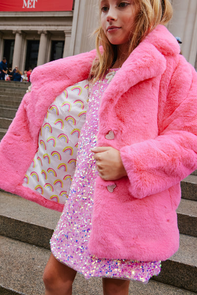 Girls pink fur jacket best sale