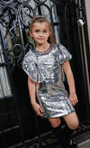 Sparkling Silver Sequin Bow Dress