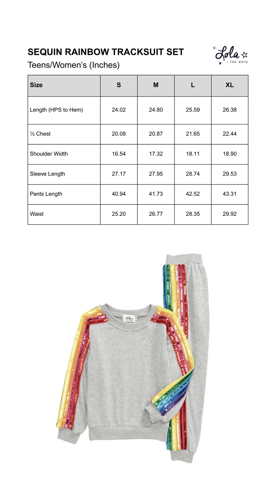 Size Chart Mobile