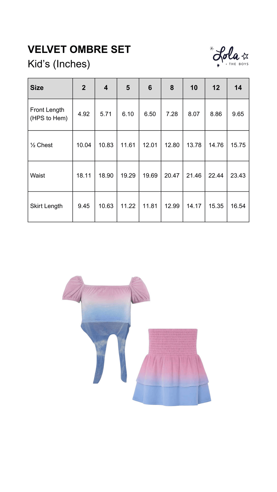 Size Chart Mobile