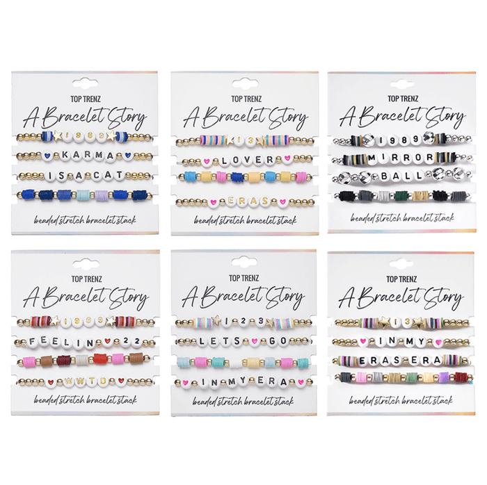 Top Trenz Accessories A Bracelet Story - Eras Edition Beaded Stretch Bracelets (4 bracelets per card)