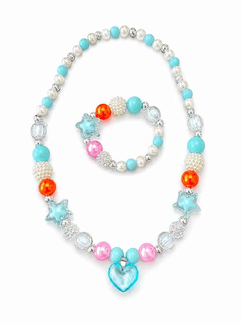 Lola + The Boys Accessories Blue Gem Cutie Beaded Necklace and Bracelet Set