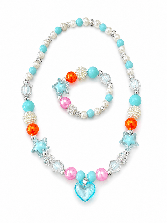 Lola + The Boys Accessories Blue Gem Cutie Beaded Necklace and Bracelet Set