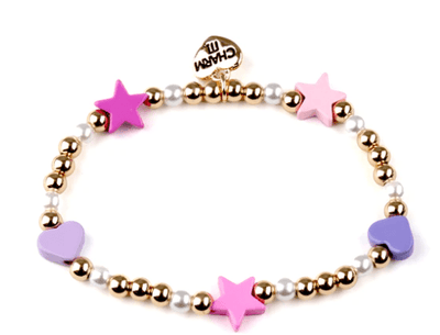 Lola + The Boys Accessories Gold Heart & Star Stretch Bead Bracelet Charm It! Charms & Bracelets