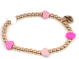 Lola + The Boys Accessories Gold Bead Pink Heart Stretch Bracelet Charm It! Charms!