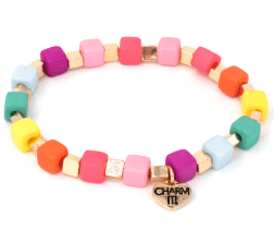 Lola + The Boys Accessories Gold Multi Cube Stretch Bead Bracelet Charm It! Charms!