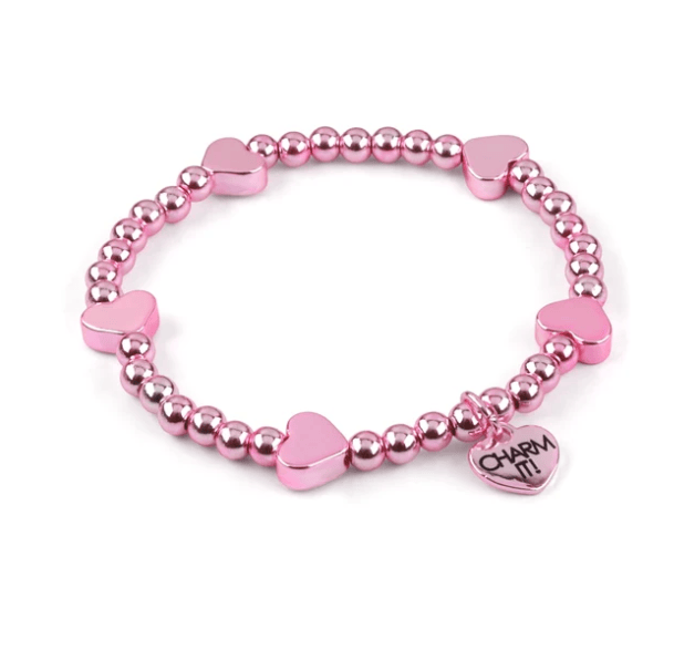 Charm It! Accessories Classic Pink Heart Stretch Bead Bracelet Charm It! Fun Charms