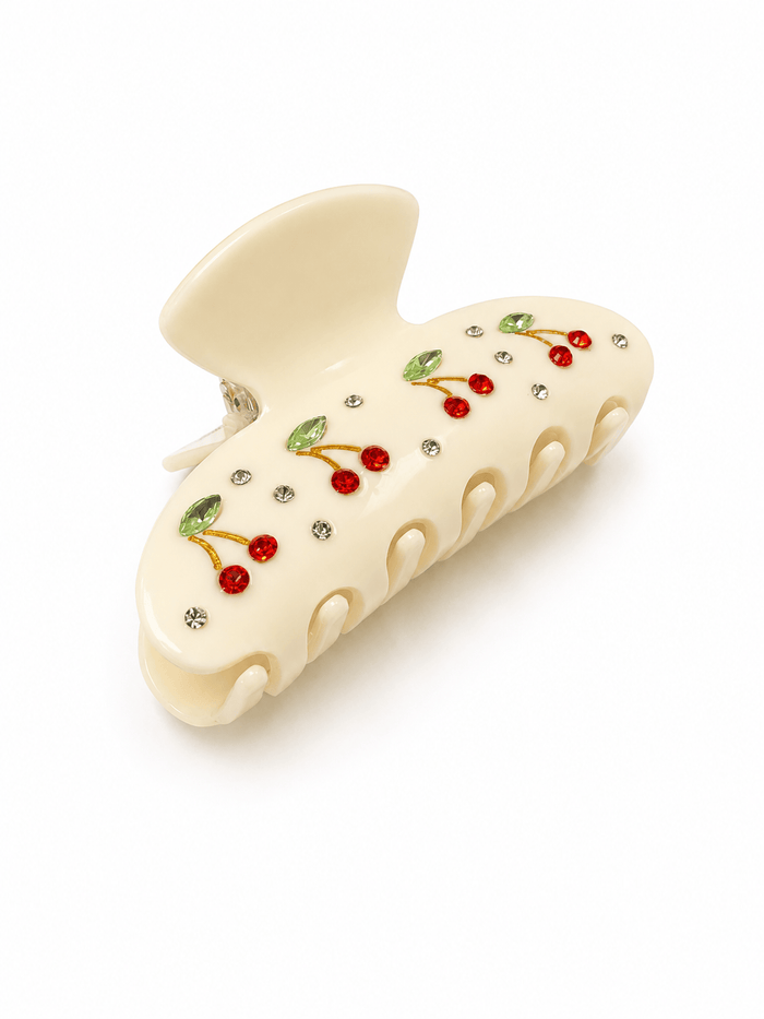 Top Trenz Accessories Cream Crystal Cherry Claw Clip
