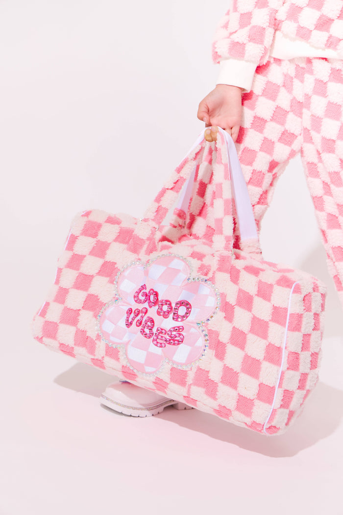 Lola + The Boys Accessories Crystal Good Vibes Plush Duffle Bag