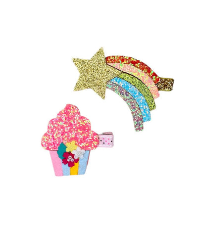 Lola + The Boys Accessories Cupcake & Rainbow Star Fun Set Hair Clips Collection (Pack of 2)