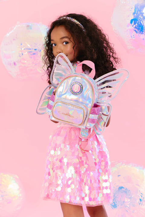Glinda Wicked 3D Style Iridescent Crown Silver W/ Brown Trim Backpack NWT 8x10” Wicked Glinda-Inspired Iridescent Mini Backpack main image 2