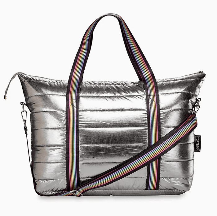Top Trenz Accessories Gunmetal Puffer Tote Rainbow Track Straps