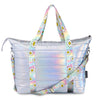 Top Trenz Accessories Iridescent Puffer Tote Pastel Daisy Straps
