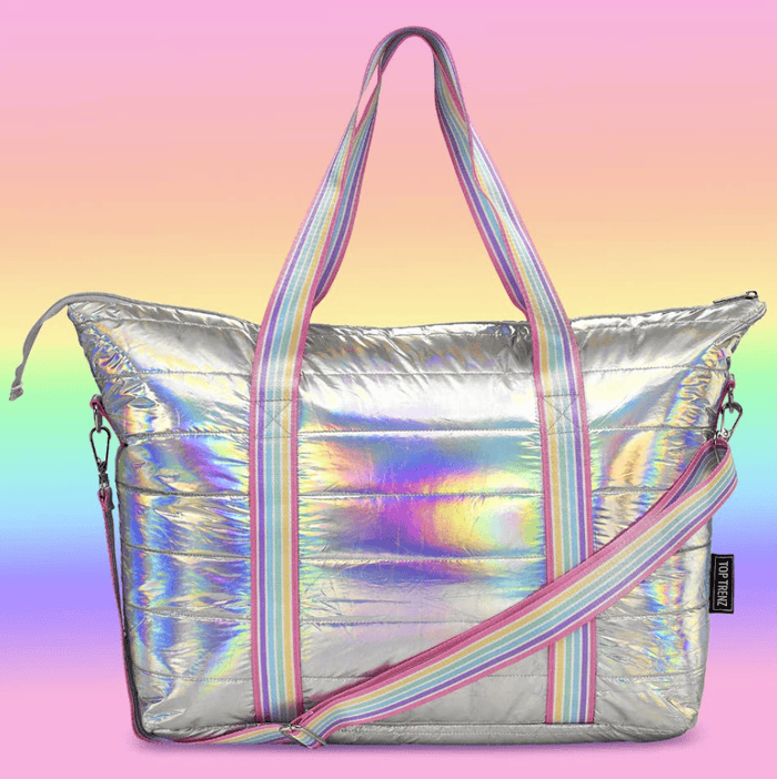 Top Trenz Accessories Iridescent Puffer Tote w/Candy Stripe Strap
