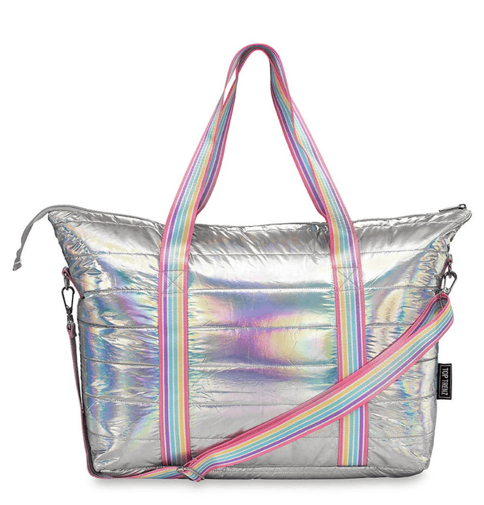 Top Trenz Accessories Iridescent Puffer Tote w/Candy Stripe Strap