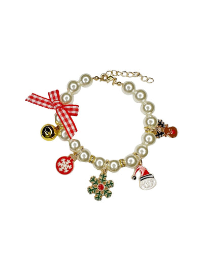 Lola + The Boys Accessories Cute Santa Pearl Bracelet / Small Merry Christmas Bracelets