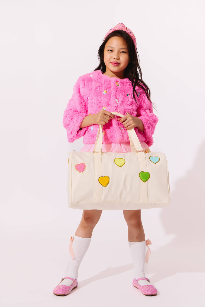 Lola + The Boys Accessories Patch Rainbow Hearts Weekender Bag - White