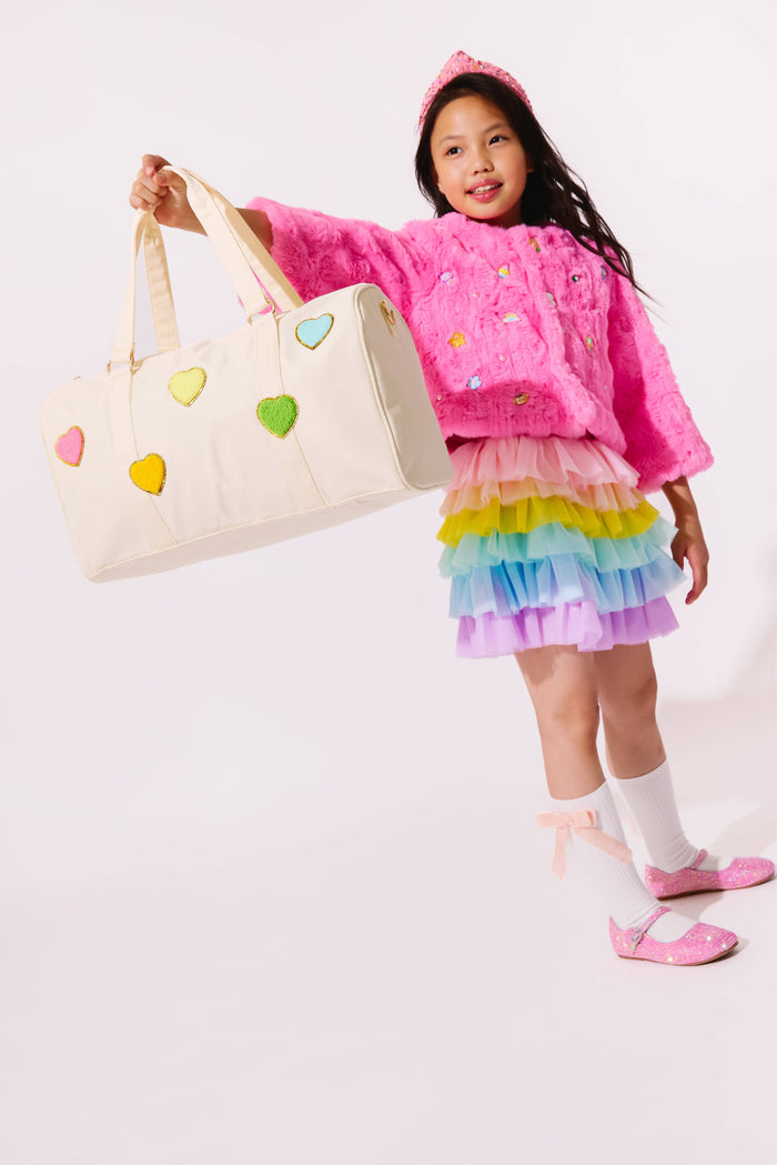 Lola + The Boys Accessories Patch Rainbow Hearts Weekender Bag - White