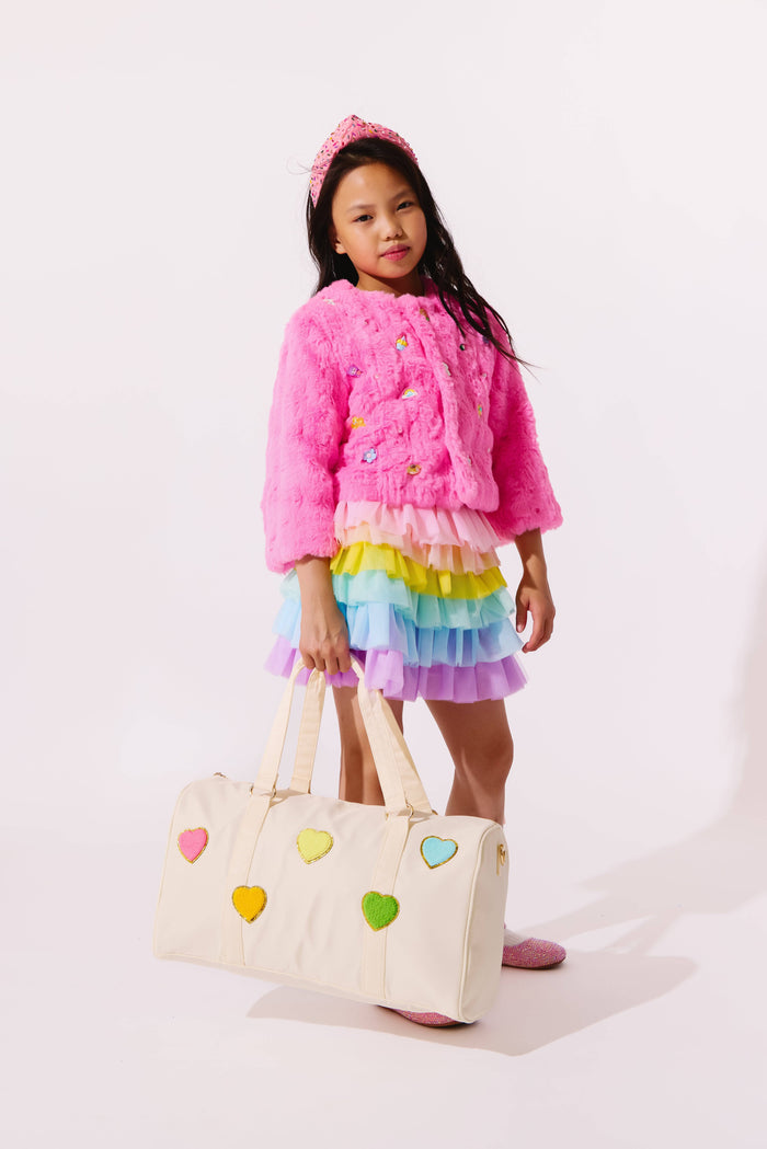 Lola + The Boys Accessories Patch Rainbow Hearts Weekender Bag - White