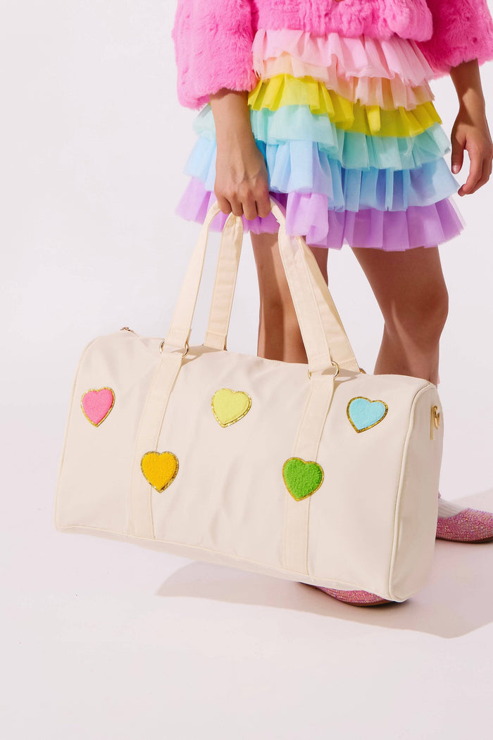 Lola + The Boys Accessories Patch Rainbow Hearts Weekender Bag - White