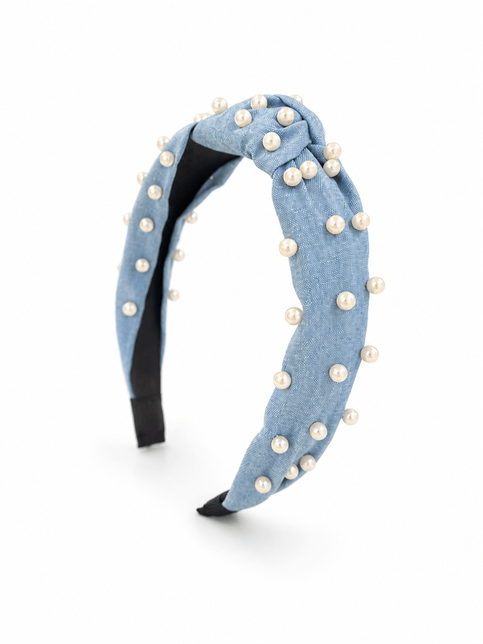 exclude-new-arriv Accessories Light blue Pearly Denim Knotted Headband