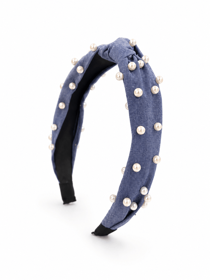 exclude-new-arriv Accessories Dark Blue Pearly Denim Knotted Headband