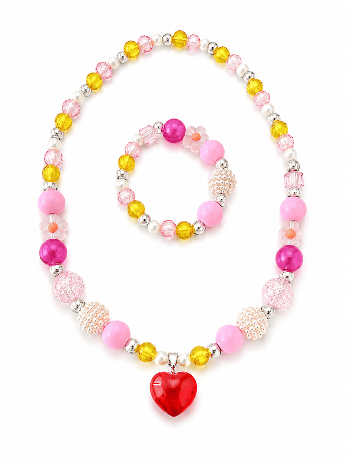 Lola + The Boys Accessories Pink Cutie Beaded Necklace and Bracelet Set