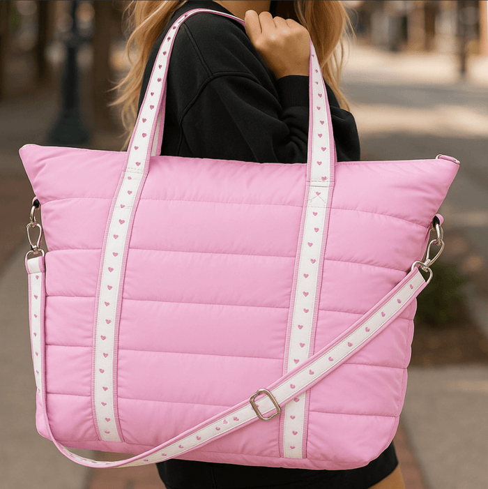 Top Trenz Accessories Pink Puffer Tote Heart Strap