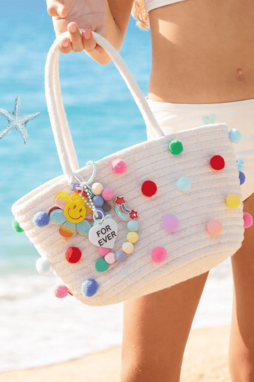 Lola + The Boys Accessories Pom Pom Woven Beach Bag