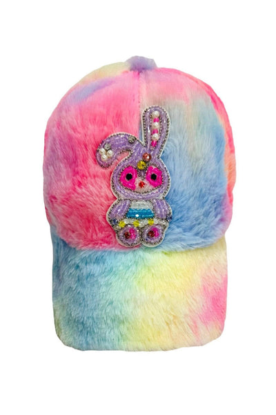 Lola + The Boys Accessories Rainbow Tie Dye Plush Bunny Baseball Cap