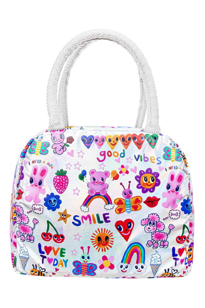 exclude-new-arriv Accessories Silver Hologram Doodle Art Lunch Box