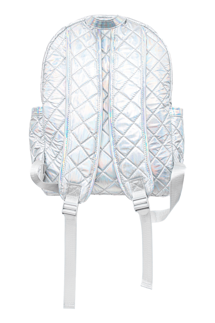 exclude-new-arriv Accessories Silver Hologram Doodle Art Quilted Backpack