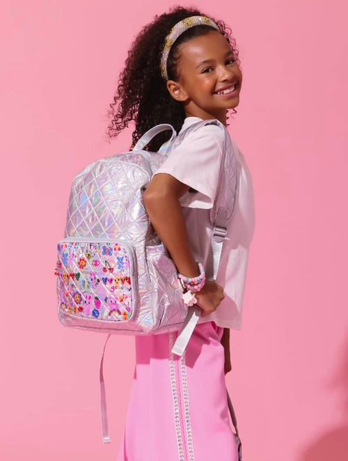 exclude-new-arriv Accessories Silver Hologram Doodle Art Quilted Backpack