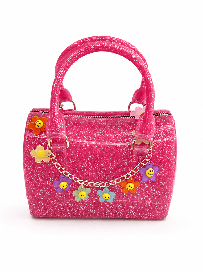 Lola + The Boys Accessories Pink Sparkle Smiley Flowers Jelly Purse
