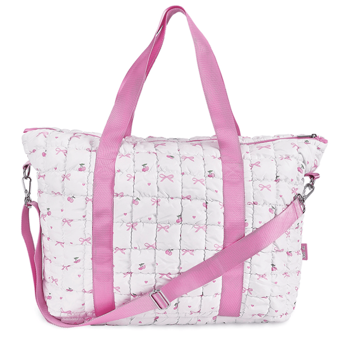 Top Trenz Accessories White Puffer Scrunchie Tote Bows Cherry print