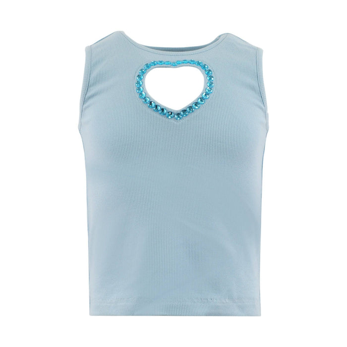 Lola + The Boys Baby Blue Crystal Heart Tank