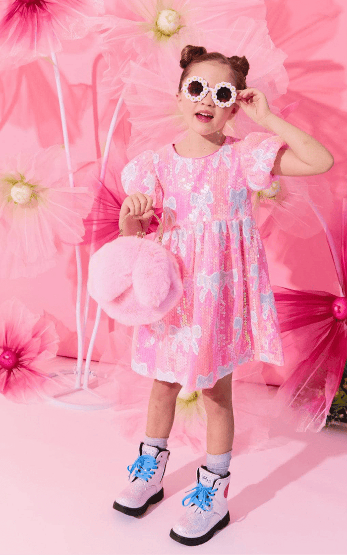 Lola + The Boys Baby Blue Sequin Bow Dress, 2 Lola + The Boys Baby Blue Sequin Bow Dress, 2