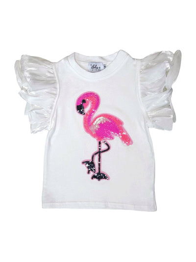 Lola + The Boys 2 Beaded Flamingo Ruffle T-shirt