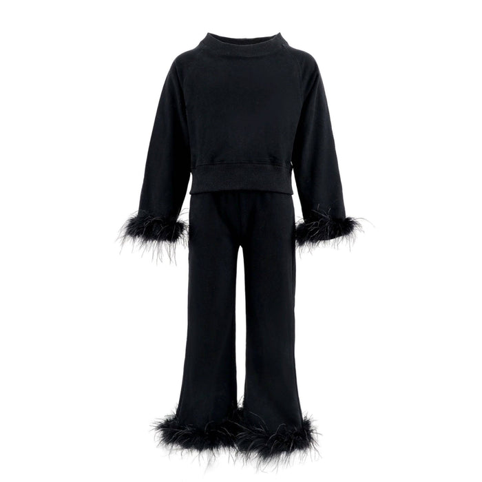 Lola + The Boys Black Feather Athletic Set