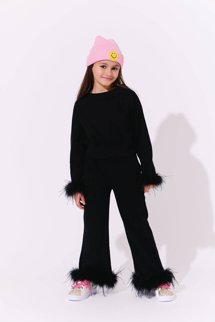 Lola + The Boys Black Feather Athletic Set