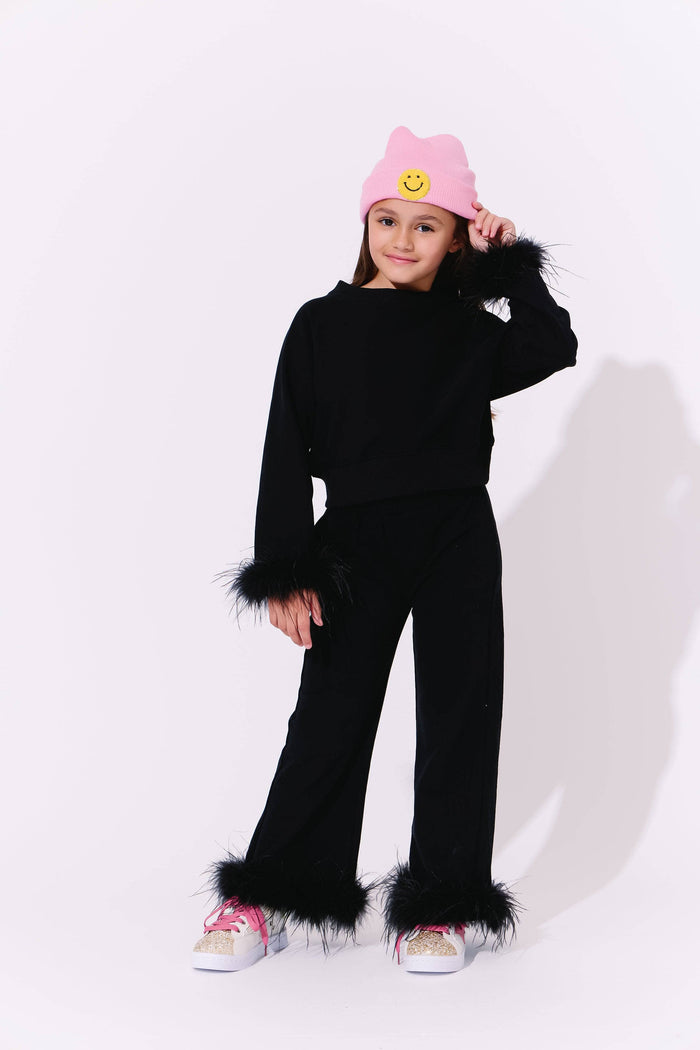 Lola + The Boys Black Feather Athletic Set