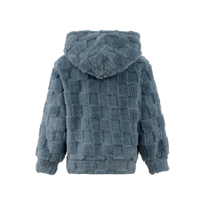Lola + The Boys Blue Checker Fuzzy Hoodie