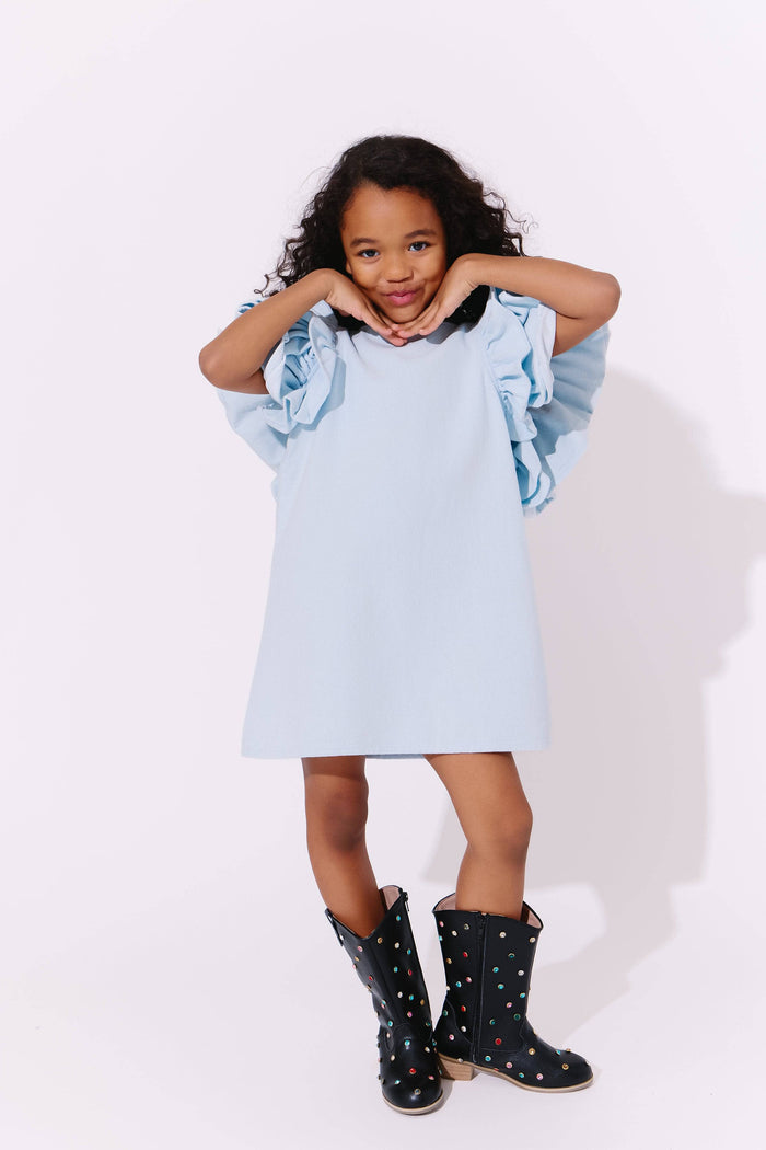 Lola + The Boys Blue Princess Ruffle Denim Dress