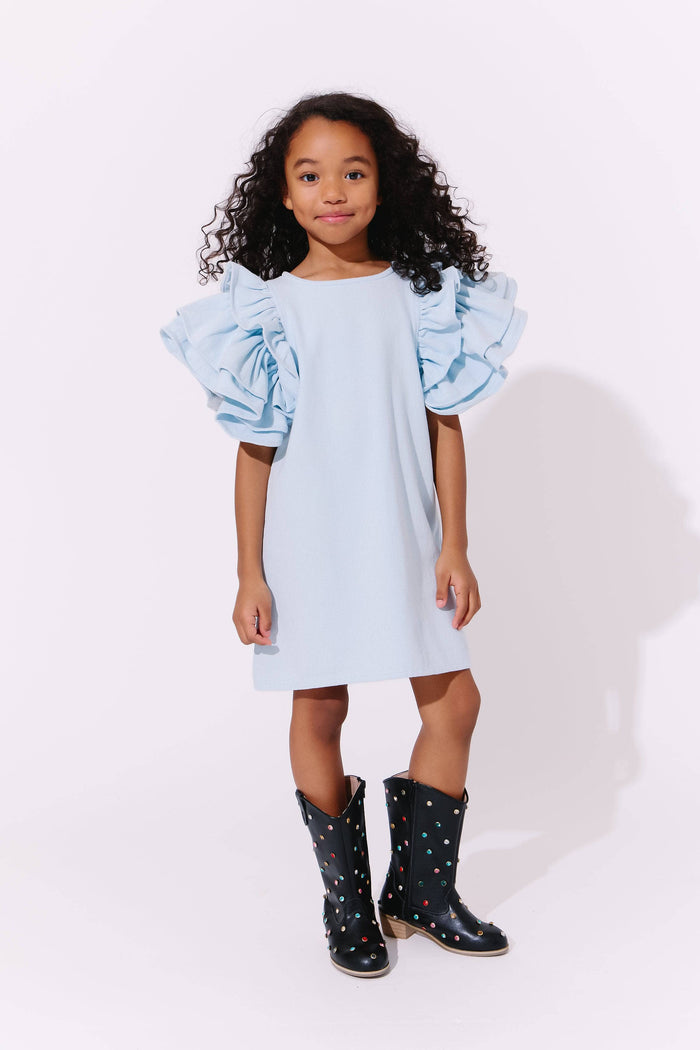 Lola + The Boys Blue Princess Ruffle Denim Dress