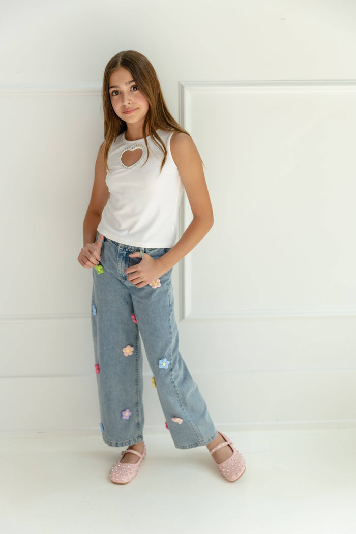 Lola + The Boys Bottoms 3D Rainbow Flowers Jeans