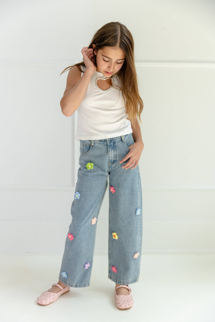 Lola + The Boys Bottoms 3D Rainbow Flowers Jeans
