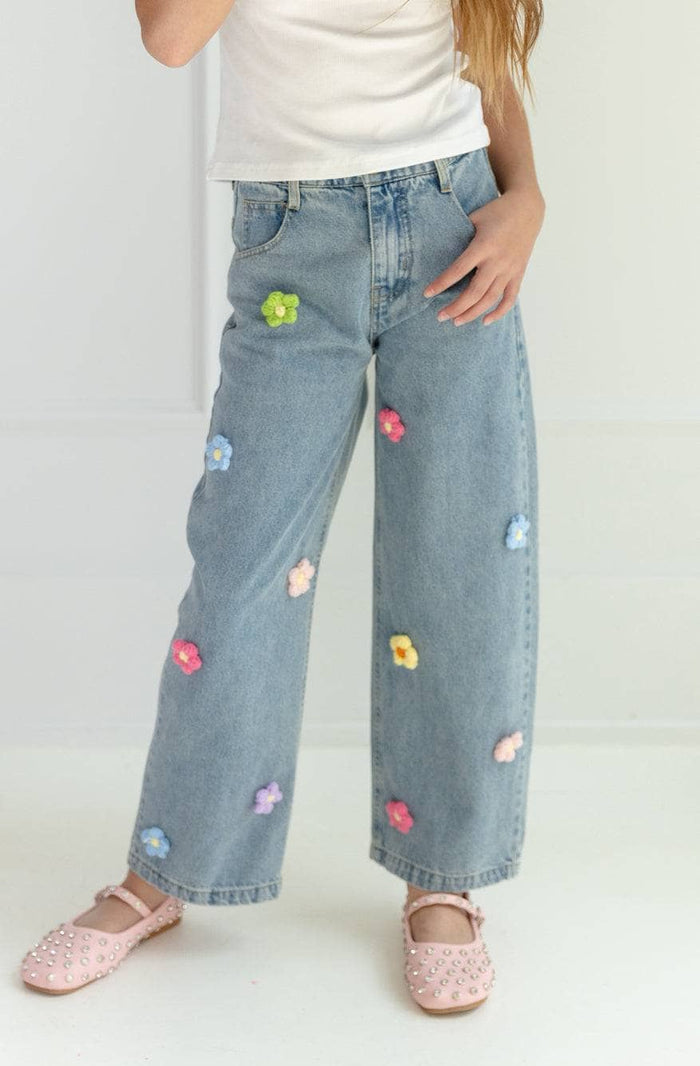 Lola + The Boys Bottoms 3D Rainbow Flowers Jeans