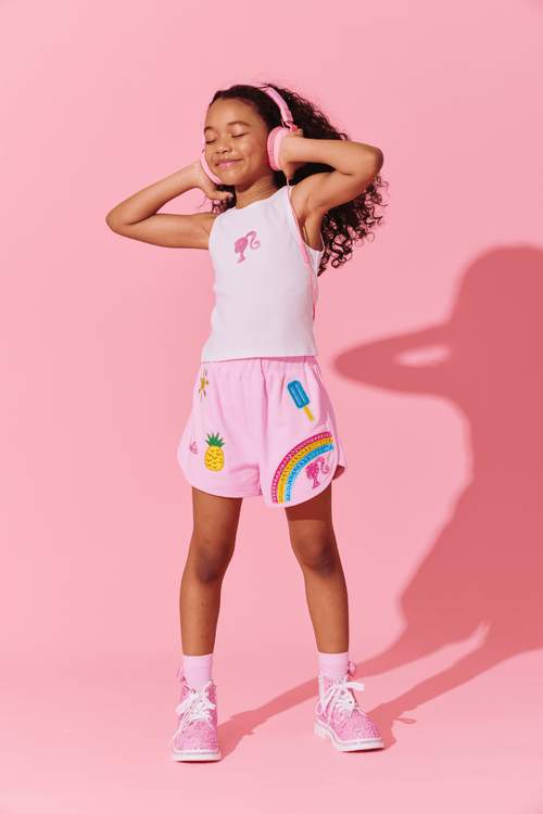 Lola + The Boys Bottoms 4 Barbie™ Rainbow Sparkle Patch Shorts