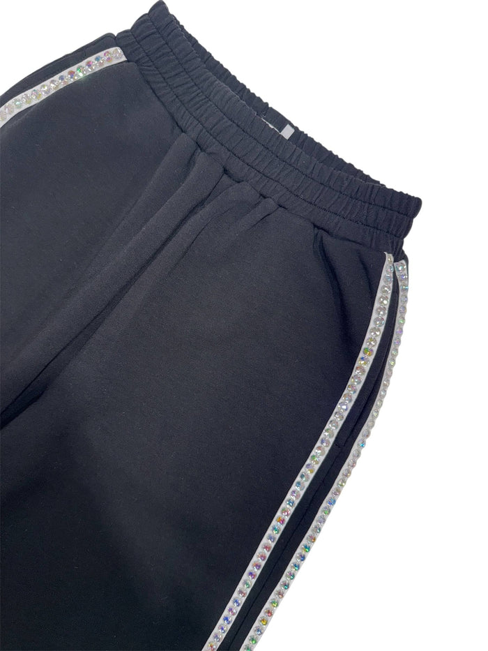 Lola + The Boys Bottoms Black Gem Trim Wide Leg Track Pants